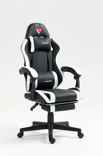 Кресло спортивное TopChairs Prophet с оттоманкой черно-белый