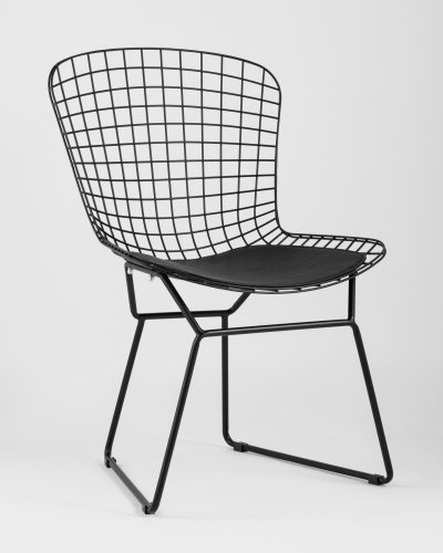 Стул обеденный Bertoia черный с черной подушкой