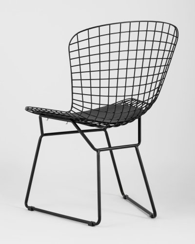Стул обеденный Bertoia черный с черной подушкой