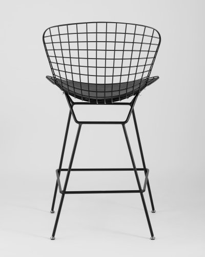 Стул полубарный с низкой спинкой Bertoia черный с черной подушкой