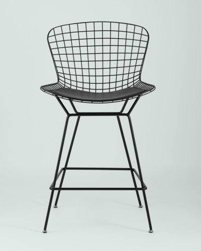 Стул полубарный с низкой спинкой Bertoia черный с черной подушкой