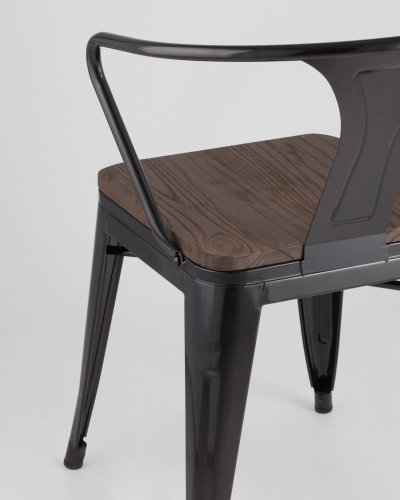 Стул TOLIX ARM WOOD с подлокотниками черный