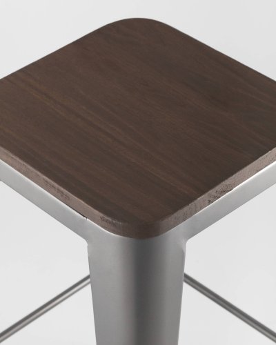 Стул барный TOLIX WOOD серебристый матовый
