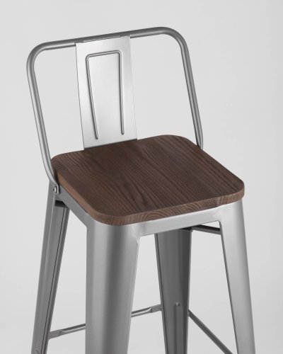 Стул барный TOLIX WOOD со спинкой серебристый матовый