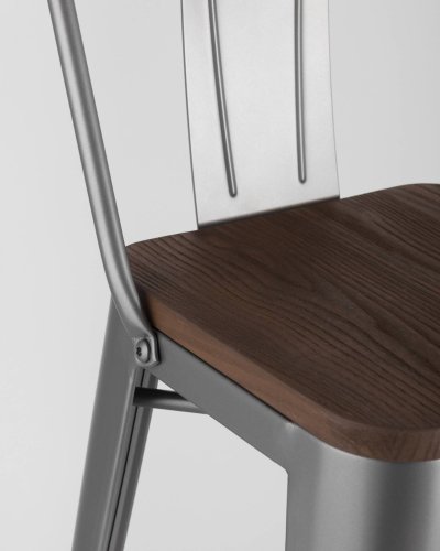 Стул барный TOLIX WOOD со спинкой серебристый матовый