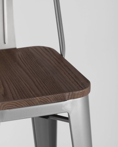 Стул барный TOLIX WOOD со спинкой серебристый матовый
