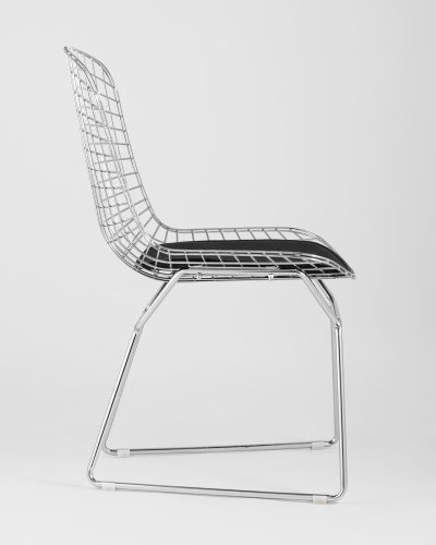 Стул обеденный Bertoia хромированный с черной подушкой