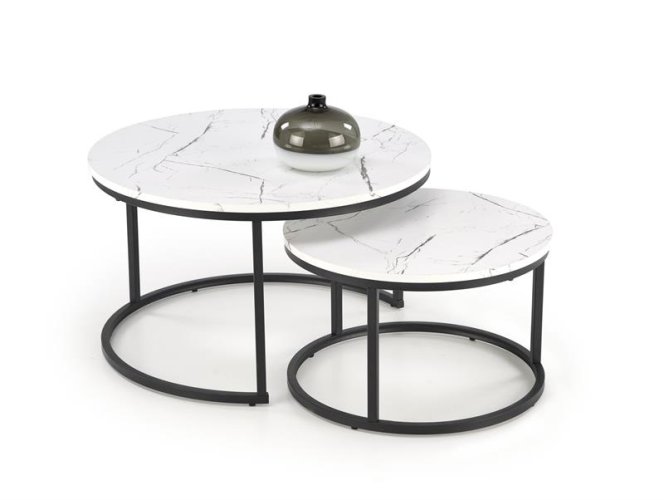 Комплект Halmar JAVA, 2 стола журнальных (белый мрамор/черный)