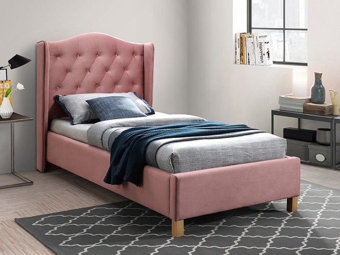 Кровать Signal ASPEN VELVET BLUVEL 52 (античный розовый/дуб) 90/200
