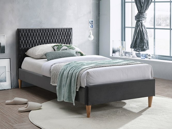 Кровать Signal AZURRO VELVET BLUVEL 14 (серый/дуб) 90/200