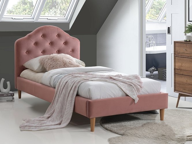 Кровать Signal CHLOE VELVET BLUVEL 52 (античный розовый/дуб) 90/200