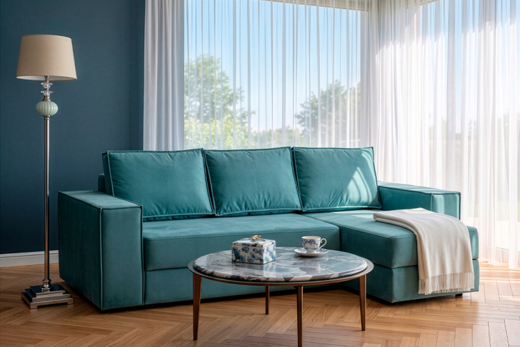 Диван Бергамо(Bergamo) трехм.раскл.угл. правый вел.бирюз.Vel43 250*160*90
