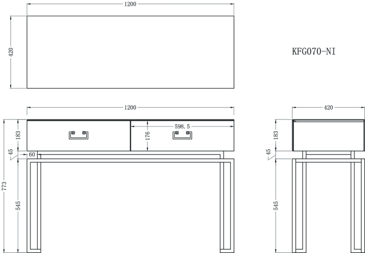 KFG070-NI Консоль 2 ящика белая/хром 120*42*77см