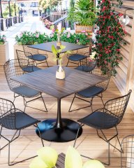 Стул обеденный Bertoia черный с черной подушкой 4 шт