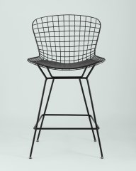 Стул полубарный с низкой спинкой Bertoia черный с черной подушкой