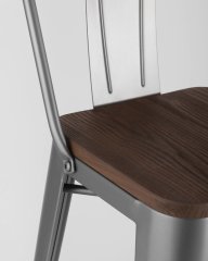 Стул барный TOLIX WOOD со спинкой серебристый матовый