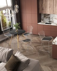 Стул обеденный Bertoia хромированный с черной подушкой