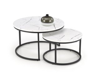 Комплект Halmar JAVA, 2 стола журнальных (белый мрамор/черный)