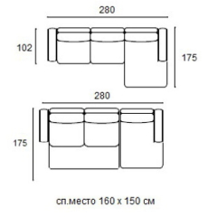 Угловой диван-кровать Boston Nice (c оттоманкой) Mod Interiors Selection 280 x 102/175 x 88h nc89417